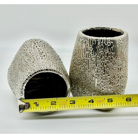 Set of 2 Silver Metallic Ceramic Pot Planter Vase - Picture 6 of 6